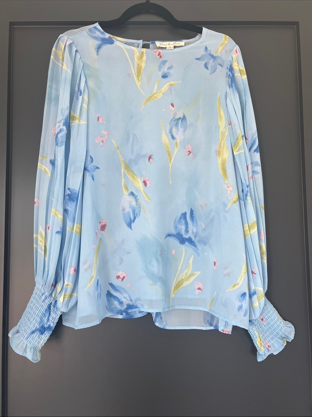 Vine & Love Light Blue Floral Long-Sleeve Blouse